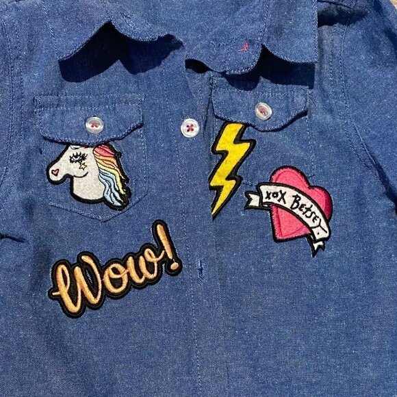 DENIM Top With Embroided Patches Size 6 - Picture 4 of 9